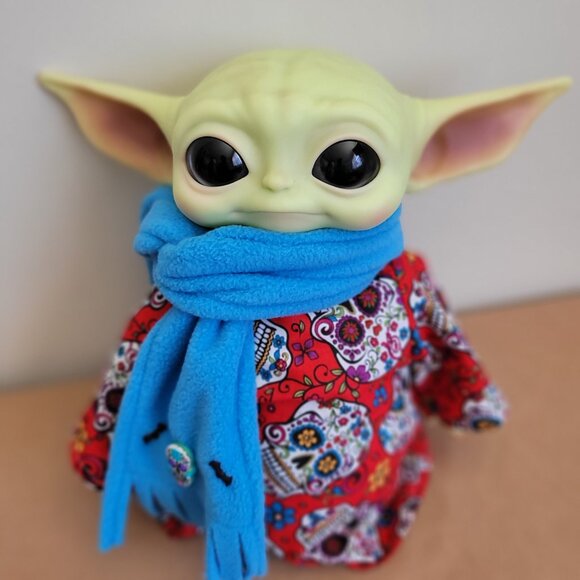 Sugar Skull Halloween 2pc Outfit scarf for 11" Mattel Child Grogu baby yoda Doll - Picture 3 of 10